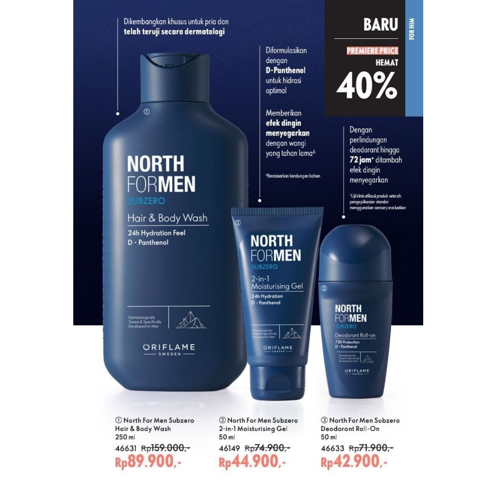North for Man Subzero Hari Body Wash, Moisturizing Gel, Roll on
