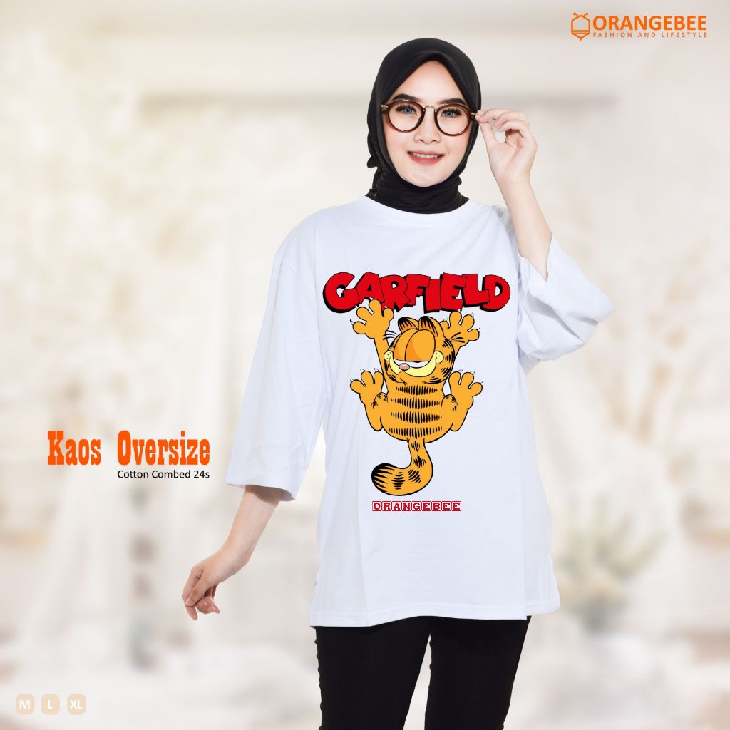 Kaos Oversize Wanita/Kaos Wanita/kaos cewek/Oversize/OrangeBee/Putih-Garfield