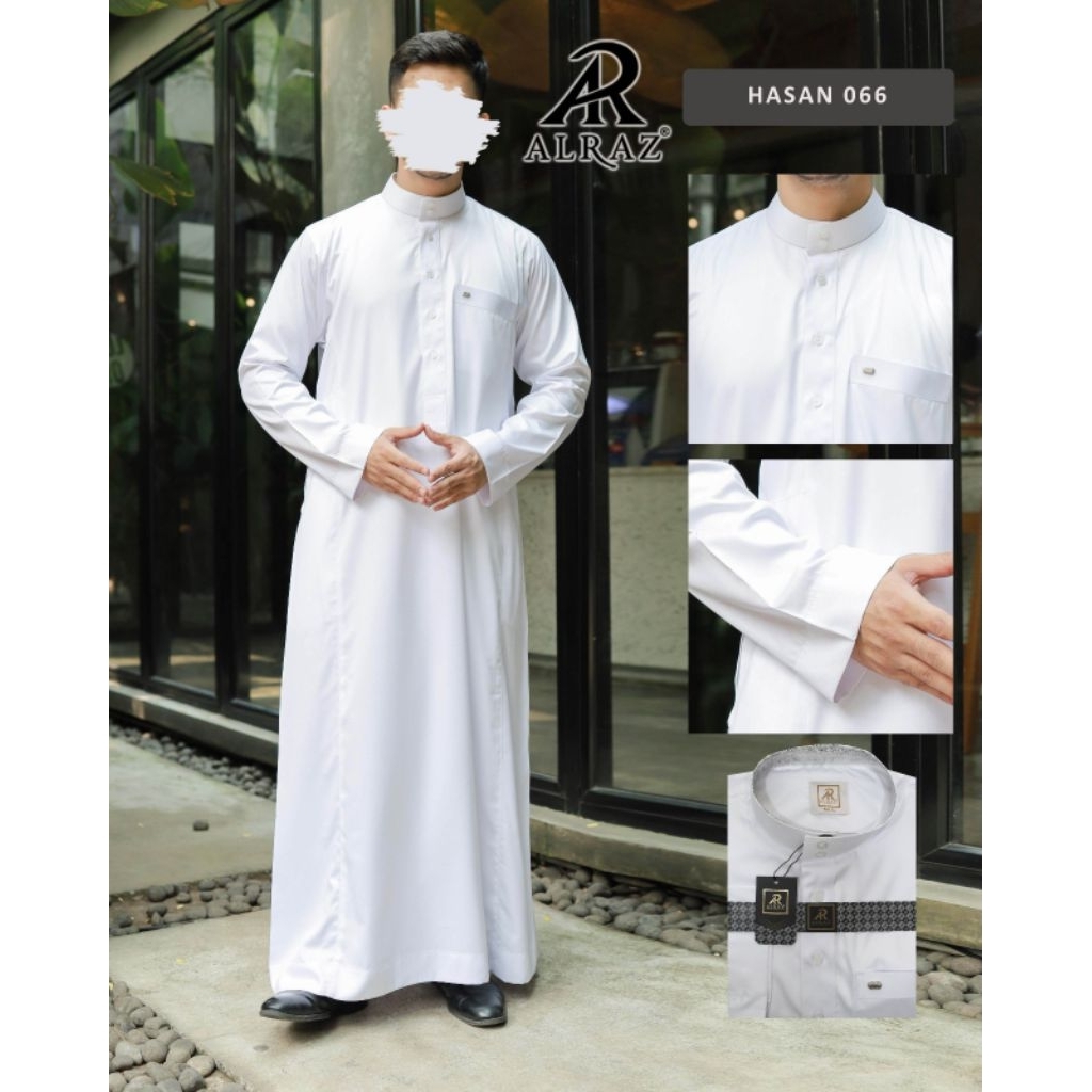 ALRAZ Jubah Polos Putih Hitam Lengan Panjang