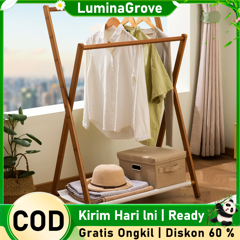 Lemari Baju Kayu Portable Lipat Multifungsi - Rak Gantung Praktis Hemat Ruang untuk Kosan/Kamar Keci