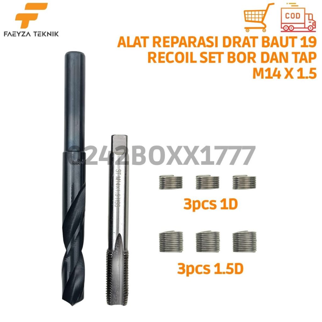 Paket Alat Reparasi Drat Baut 19 Helicoil Recoil Set Bor Dan Tap