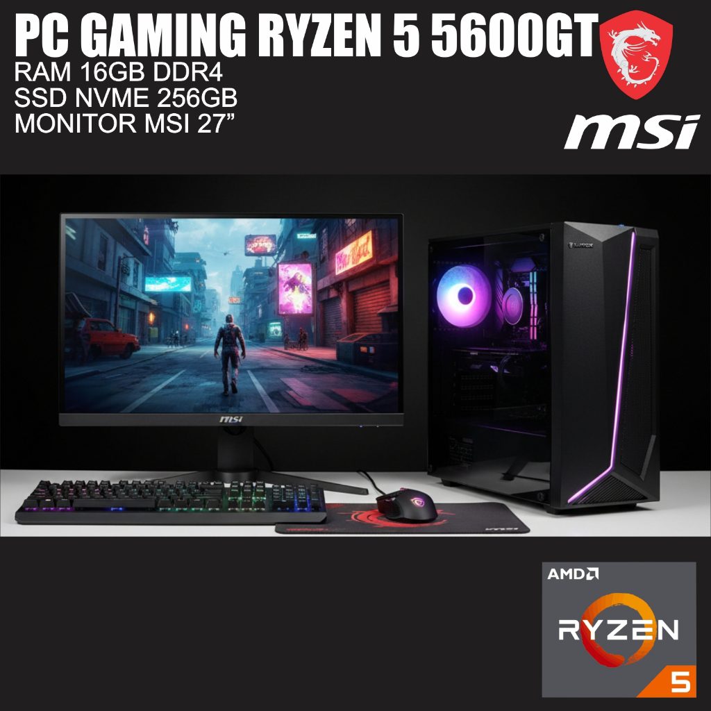PC Gaming Fullset AMD Ryzen 5 5600GT - MONITOR MSI 27 INC