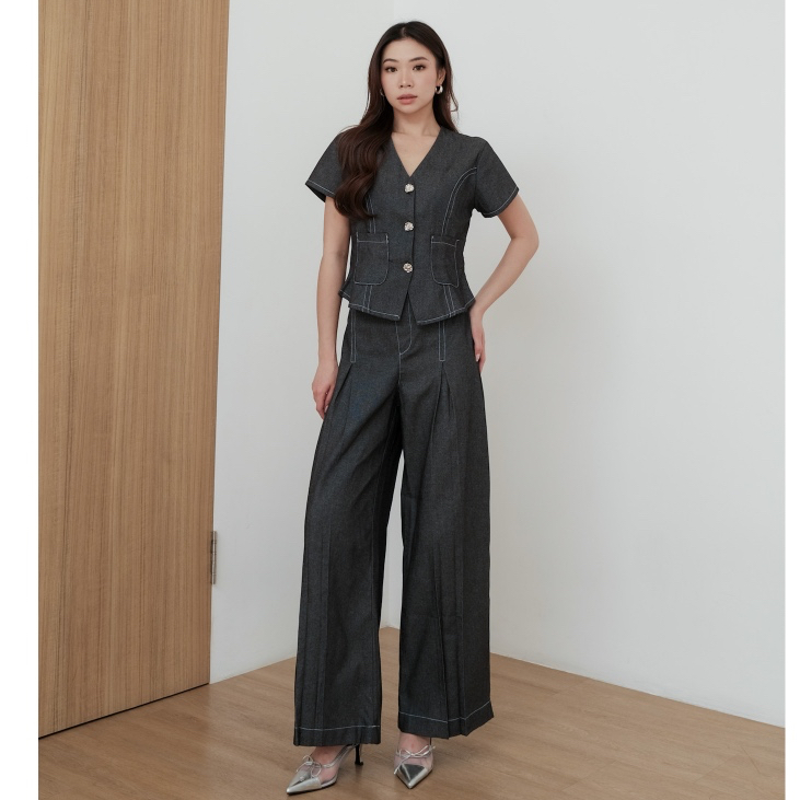 [Tavia] Jovi Denim Set / Setelan Wanita / Baju Setelan Wanita Casual / Setelan Celana Wanita