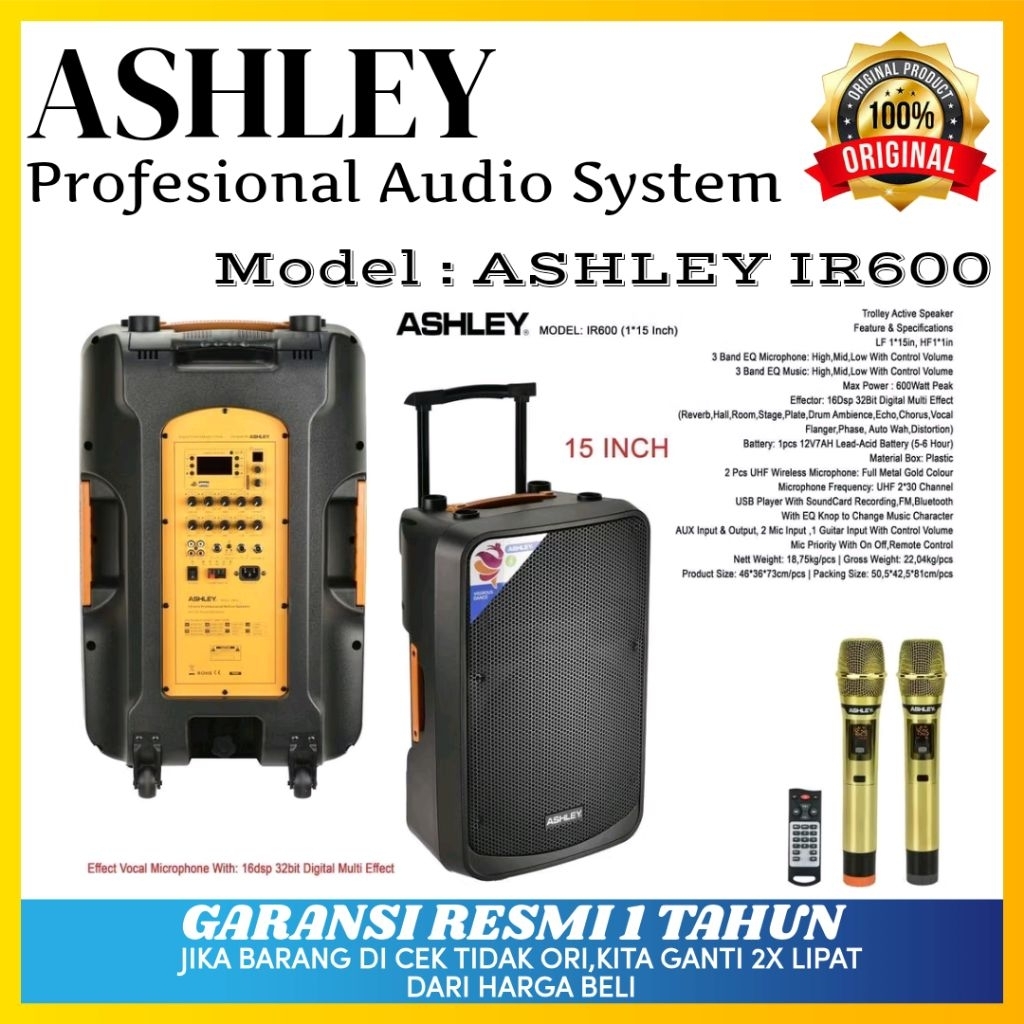 Speaker Portabel Ashley IR600 Original Speaker Portable Ashley 15inch