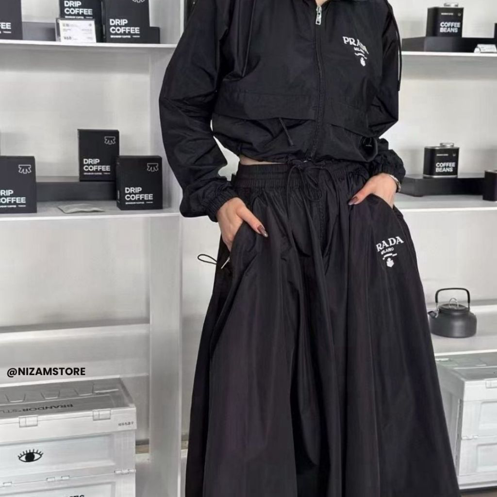 Set Jaket Crop Wanita + Rok Midi Premium | Outfit Casual Elegan All Size Jumbo | Jaket Hoodie Wanita