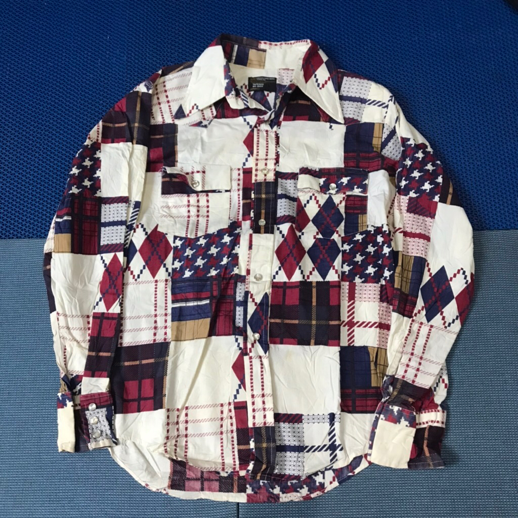 Vintage Towncraft Jc penney tapered Non iron patchwork long sleeves shirt  Made in Mexico  50:50 Mat