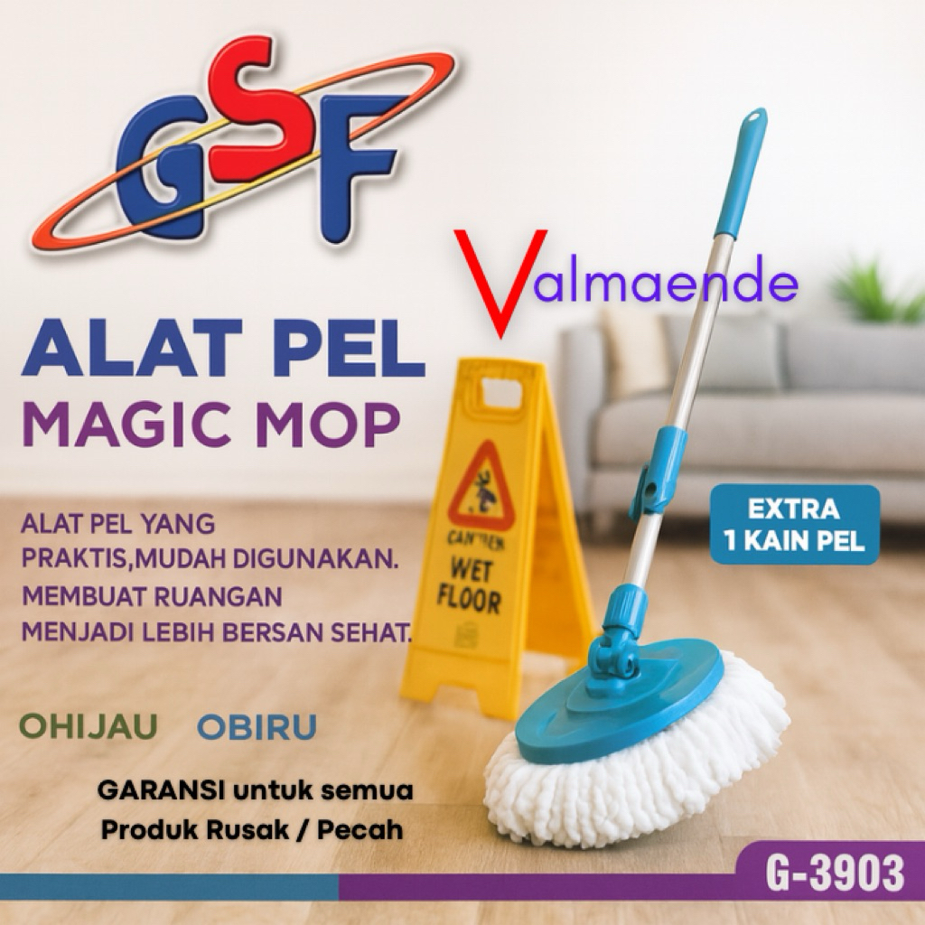Pel Lantai Putar Otomatis Alat Pel Lantai Tongkat Pel Lantai GSF 3903 Magic Mop Pembersih Lantai