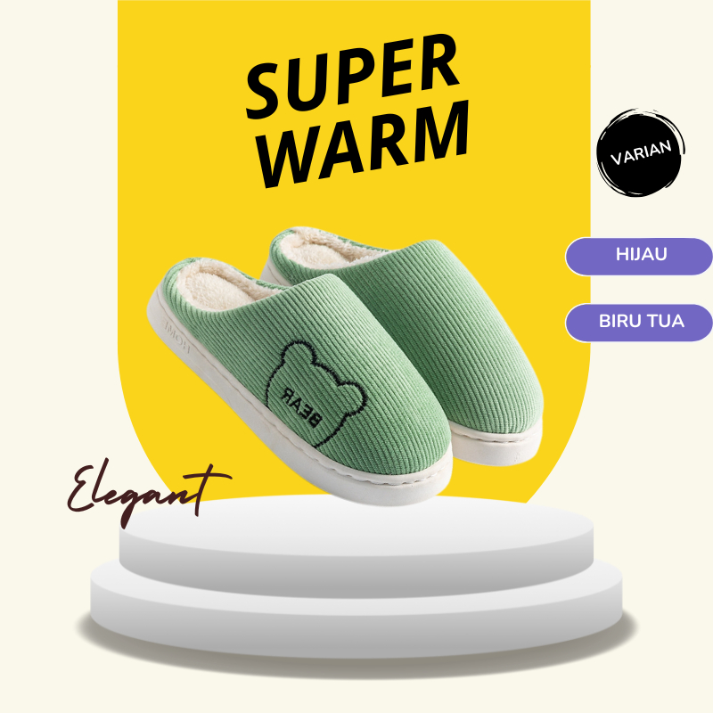 EVEMO - Sandal Lether rumahan Hangat Sandal Slipper Bulu Pria Wanita