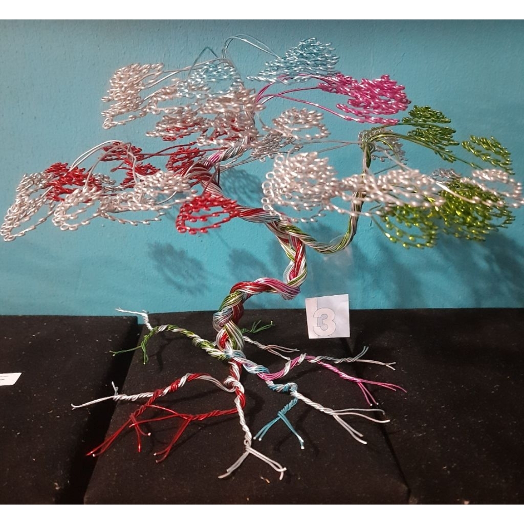 Kerajinan Handcraf Pohon Bonsai Kawat Aluminium 48 Daun Berwarna