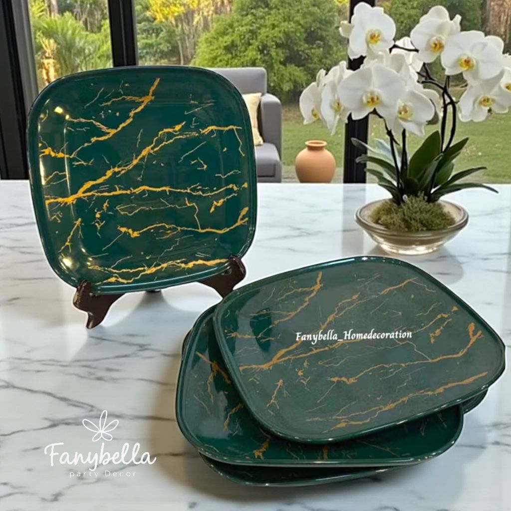 Piring Makan Keramik Marmer Marble Sultan Mewah Gold Import Prasmanan Set QUEEN ROSE