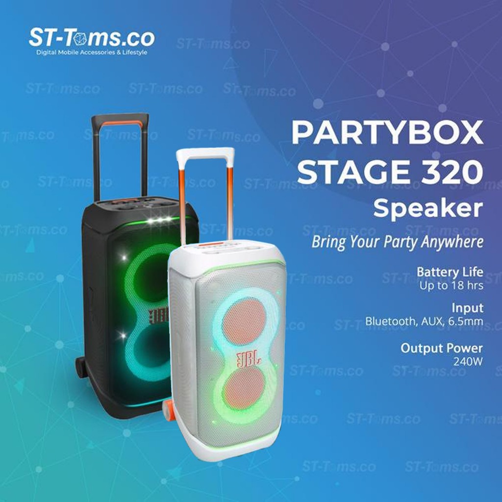 JBL PartyBox Stage 320 / Partybox 320 Portable Party Speaker with Telescopic Handle & Wide Sturdy Wh