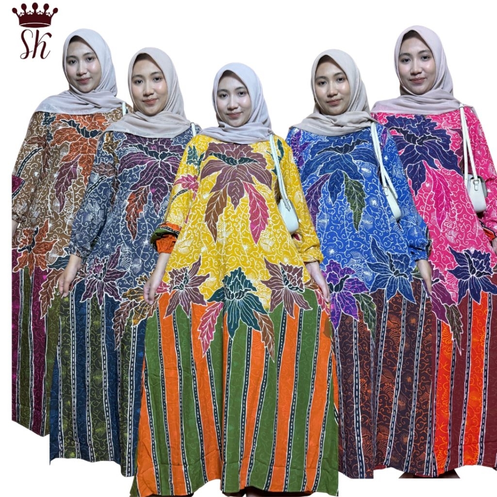 Gamis batik wanita modern lengan panjang | Gamis batik kombinasi tulis cap rayon super samitex| Busu