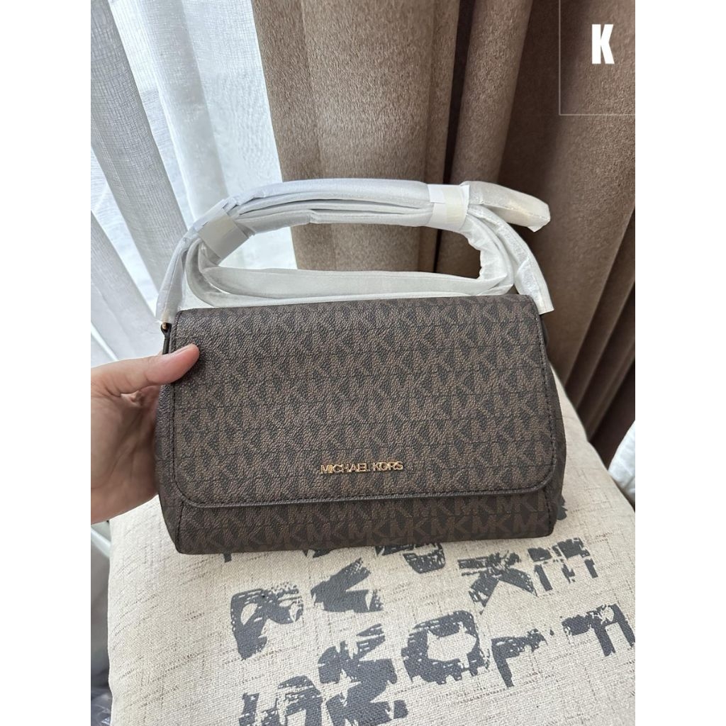 mk bag jet set convertible pouchette signature brown