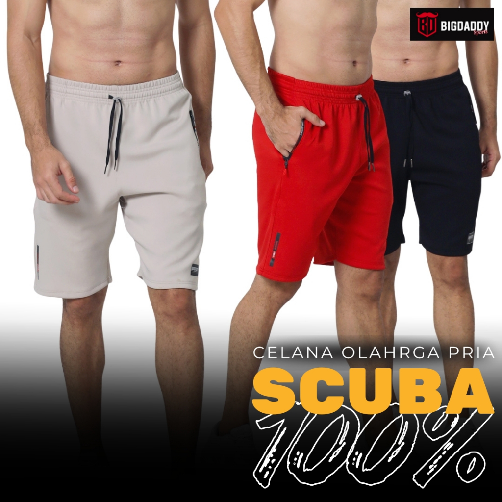 BIGDADDY Sports - Celana Pendek Olahraga Gym Running Fitnes Volly Bahan Scuba Elastis Slimfit