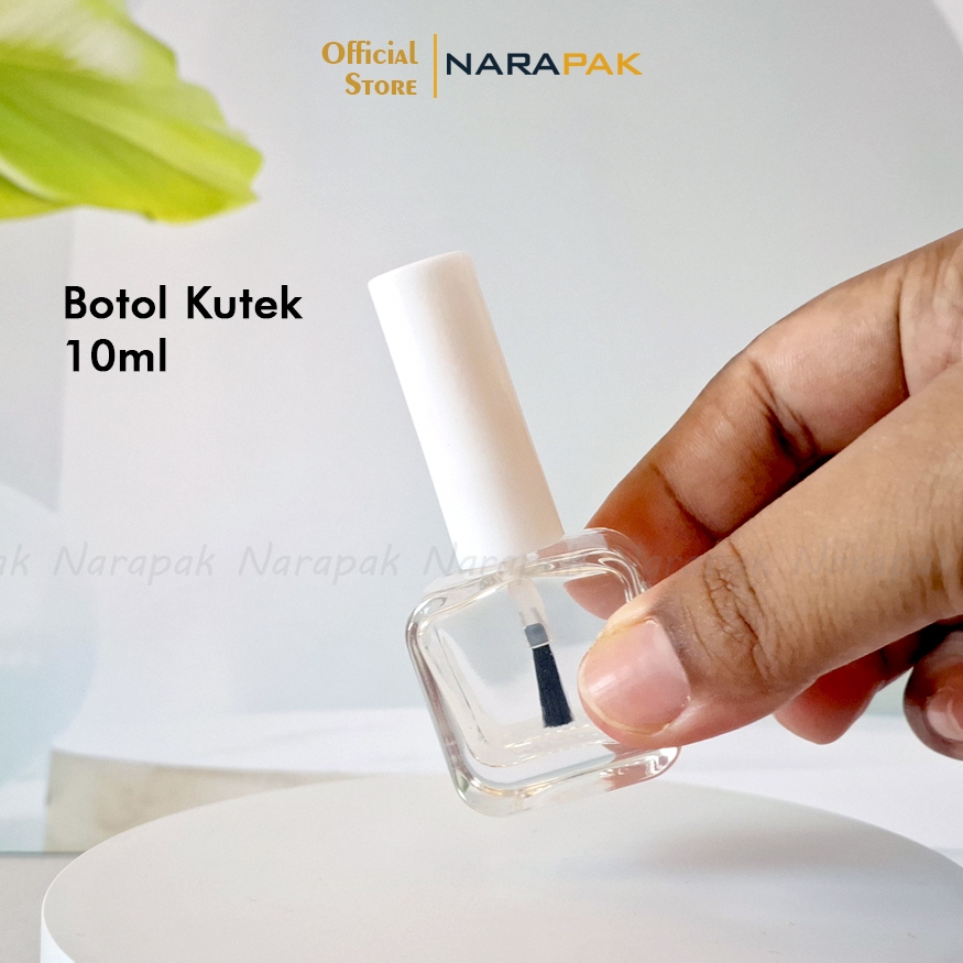 Botol Kaca 10ml Kotak Bening Kuas Bulu Hitam Botol Kutek Henna cat kuku Tutup PUTIH DH2874