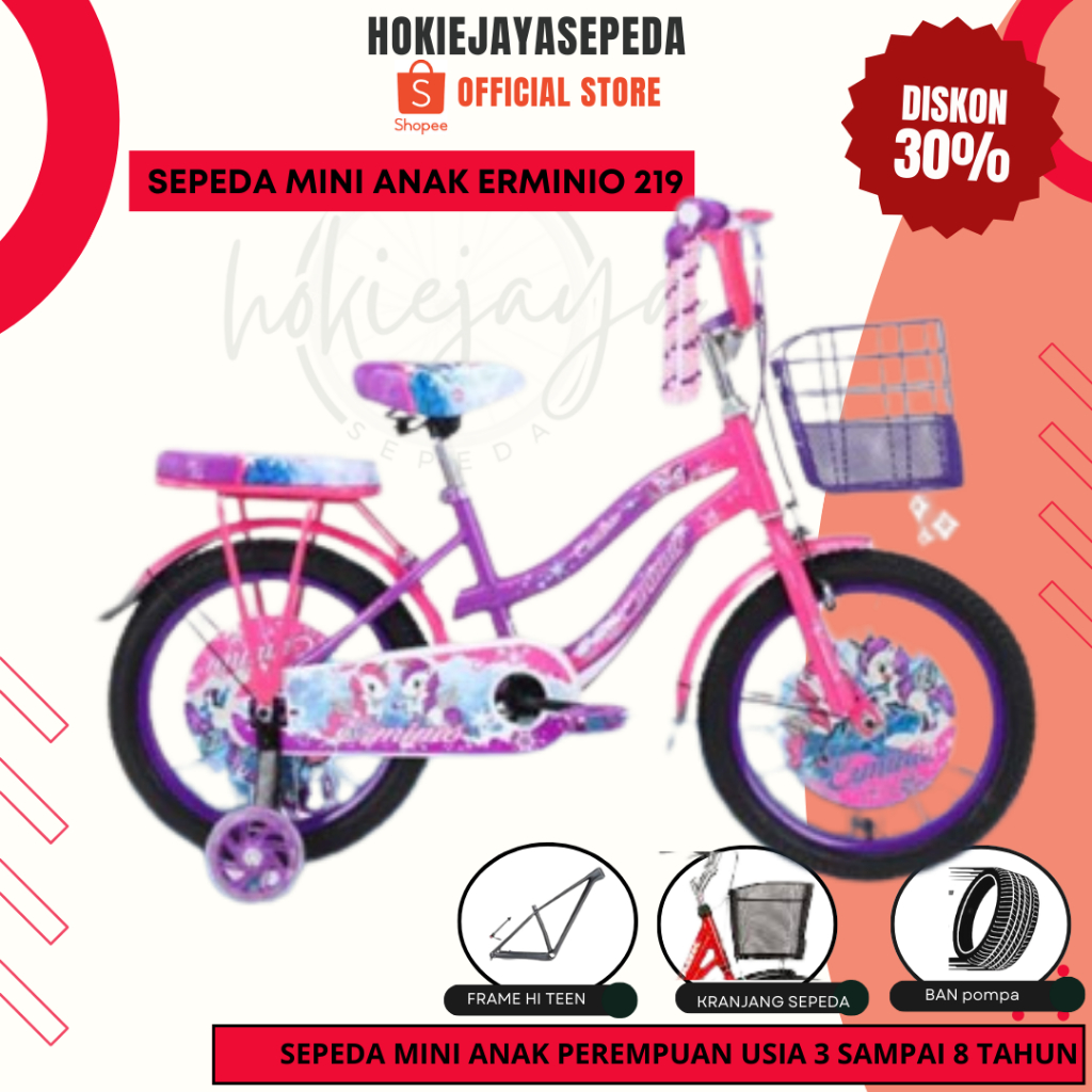 Sepeda Anak Mini ERMINIO  12 16 18 I Kranjang - Boncengan I cocok untuk anak perempuan Anda