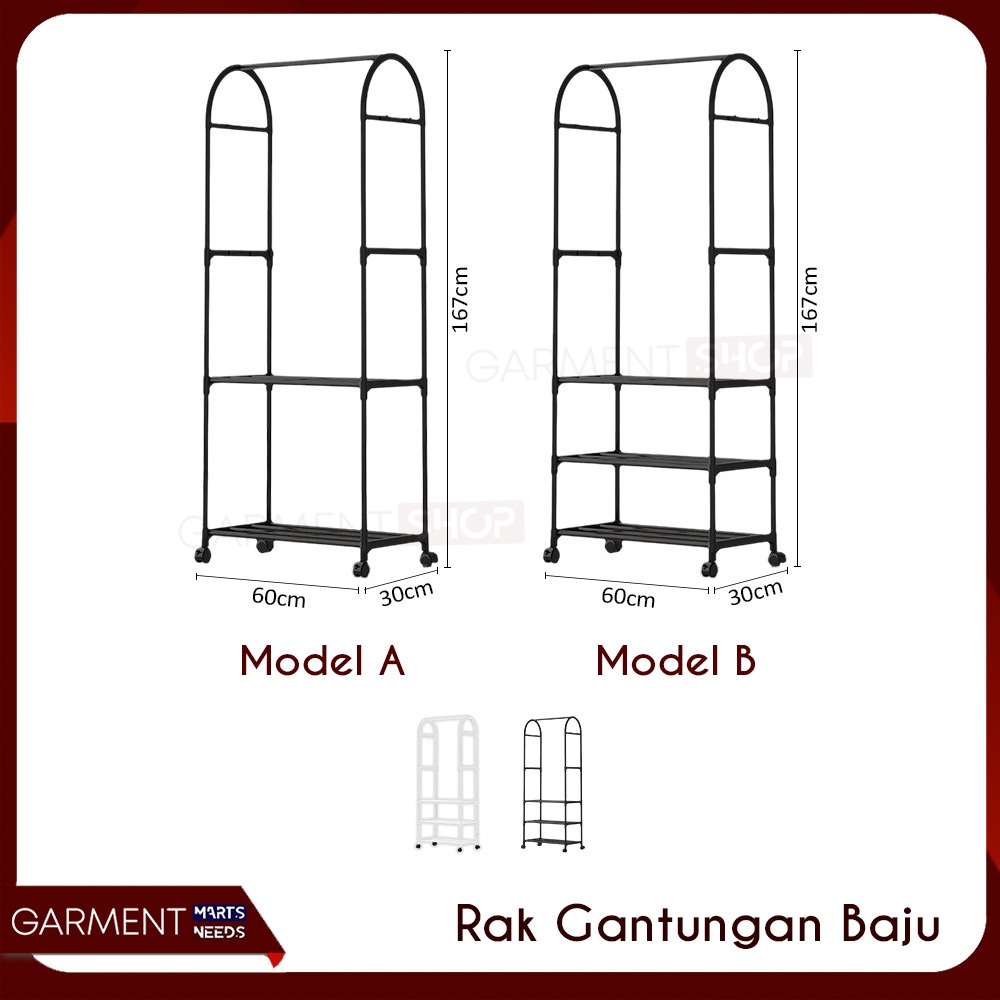 RAK GANTUNGAN BAJU SEPATU PORTABLE 2 3 SUSUN FREE RODA PENYIMANAN TAS PRAKTIS MINIMALIS MODERN