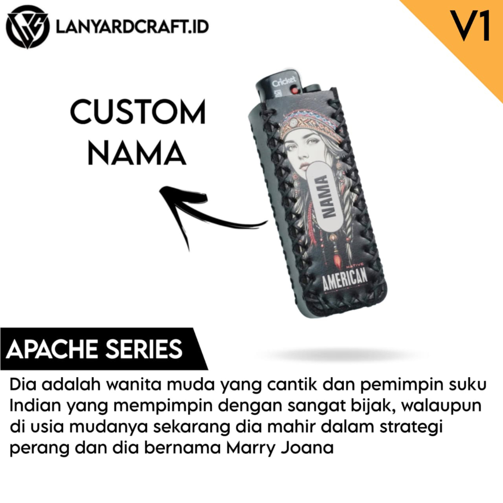 Cover Korek Apache Series Kulit Custom Nama UV / Bungkus Korek Cricket Tokai / Bungkus Wadah Korek /