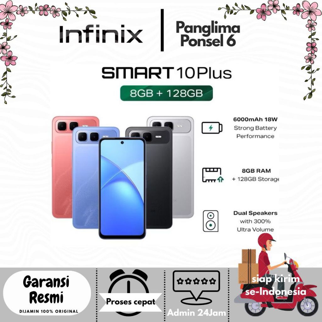 Infinix Smart 10 Plus NFC 8/128GB 120Hz HP Infinix Terbaru 2025 6000mAh Battery Garansi Resmi