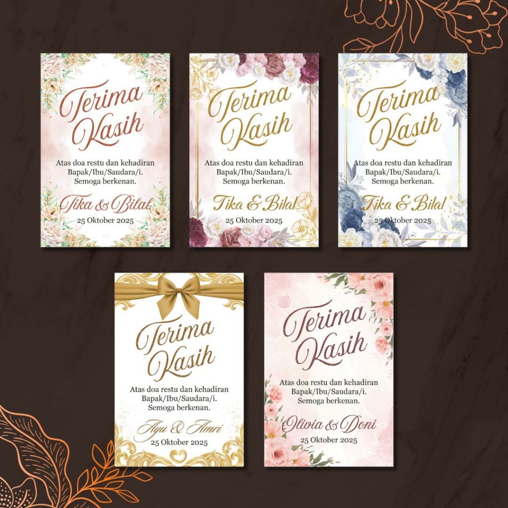 (100 PCS) (LD) KARTU UCAPAN TERIMA KASIH CUSTOM - SOUVENIR PERNIKAHAN, LAMARAN, NGUNDUH MANTU