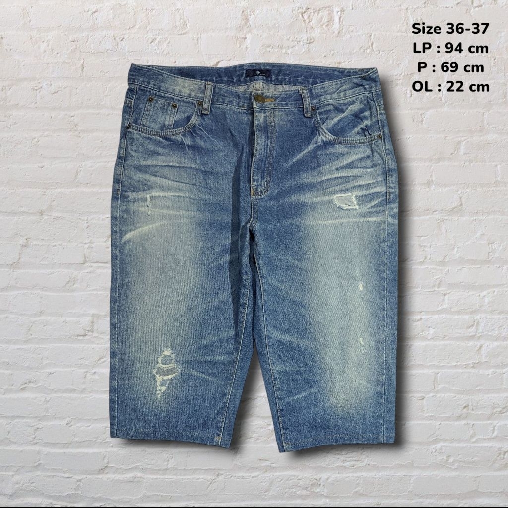 Size 36-37 Celana Pendek Shortpants Jeans Styles Rising Blue Washed Ripped Original Second Preloved 