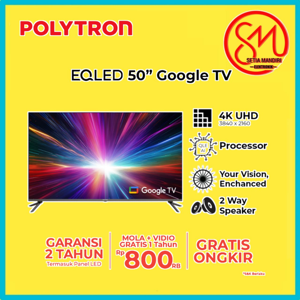 POLYTRON Smart Google TV 4K UHD EQLED AI 50 & 55 Inch Dolby Vision Atmos 240Hz HDR10 50QG9059