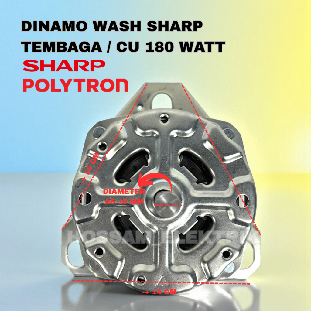 DINAMO MESIN CUCI 2 TABUNG 180WATT – AS 10MM TEMBAGA (SHARP/POLYTRON)