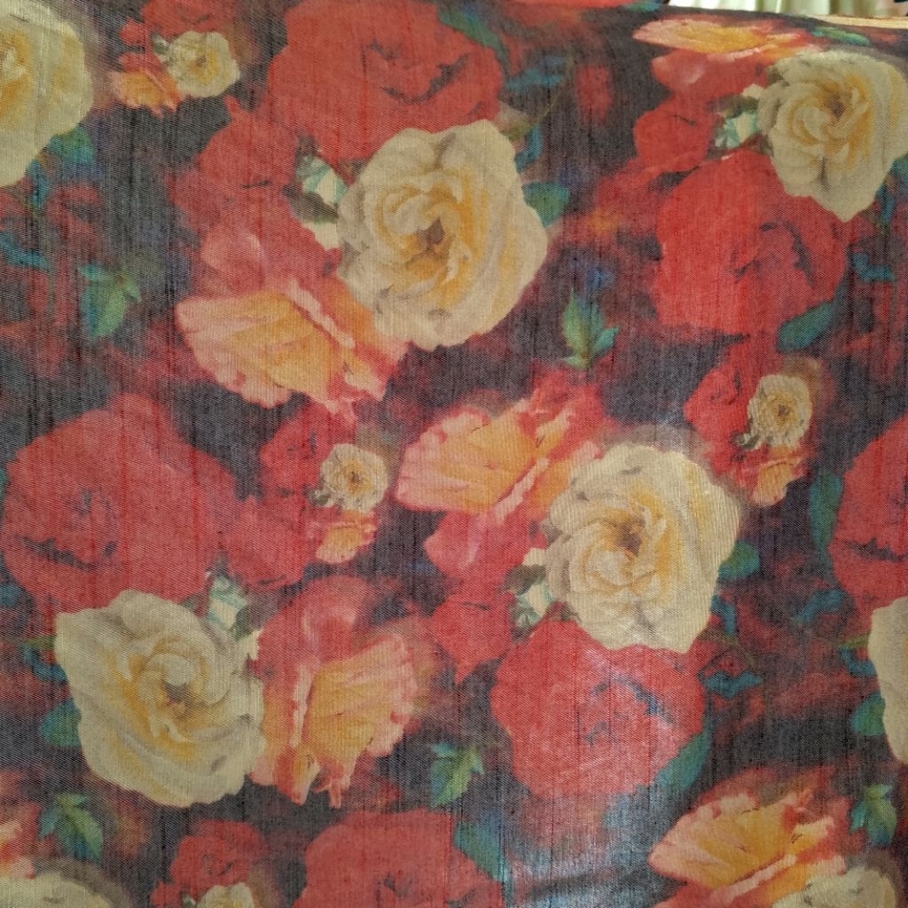 kain katun silky motif bunga besar premium / bahan katun silky motif bunga premium