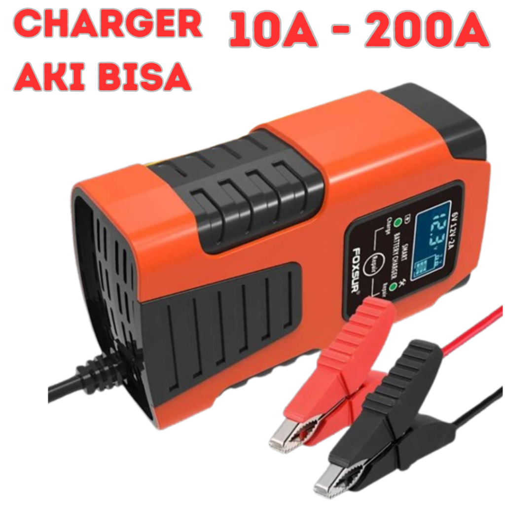 HAN FOXSUR Charger Aki Mobil Motor Motor Aki 10A -200A Universal Intelligent Battery Charger 6V/12V