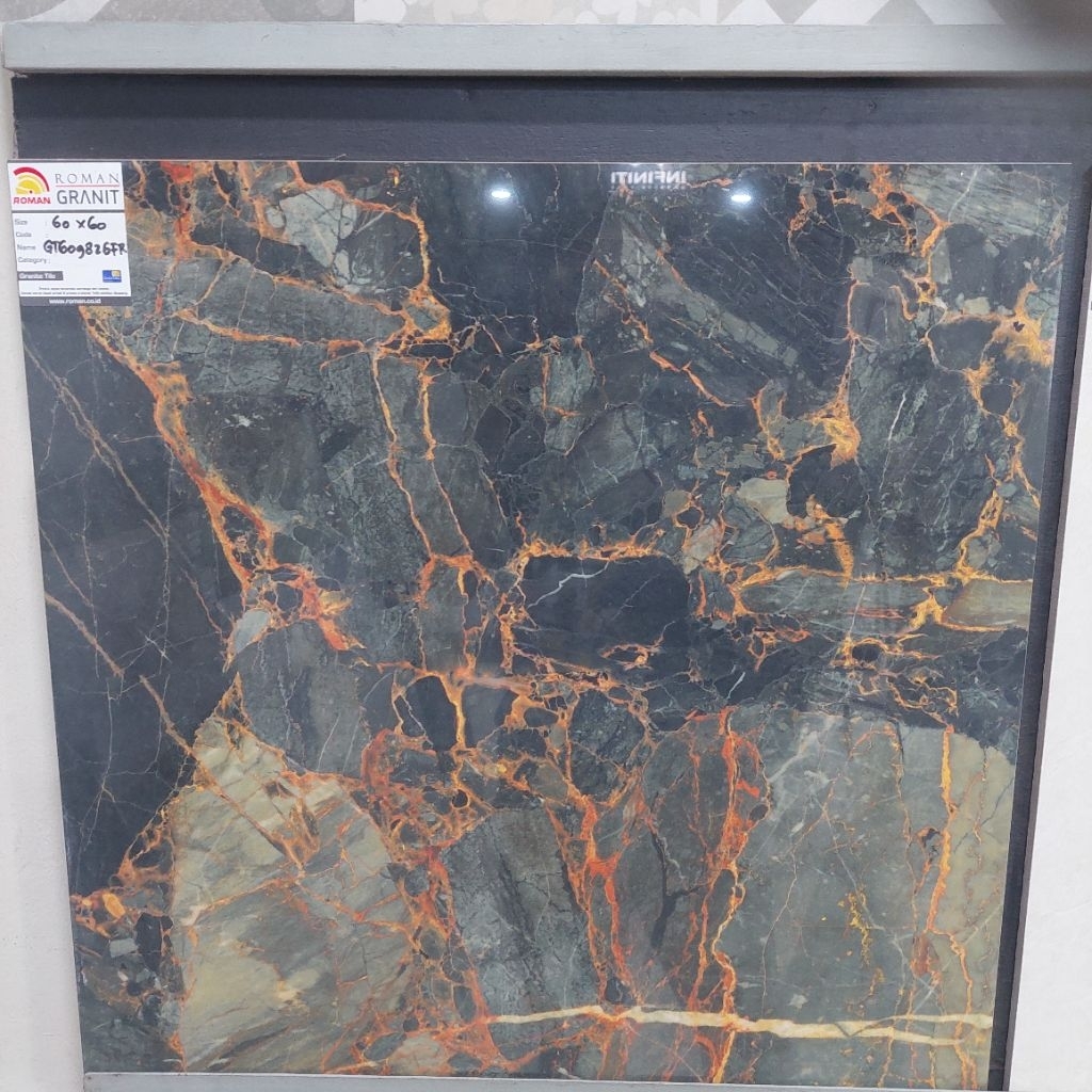 GRANIT MURAH 60X60 ROMAN GT609826FR DGEMSTONE NOIR GLAZED POLISH SUPER GLOSSY