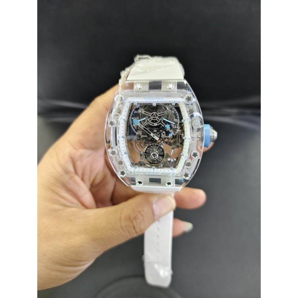 Jam RM56-01 SAPPHIRE TRANSPARANT CASE TURBILLON 44MM WHITE RUBBER STRAP LIMITED/JamTangan Pria
