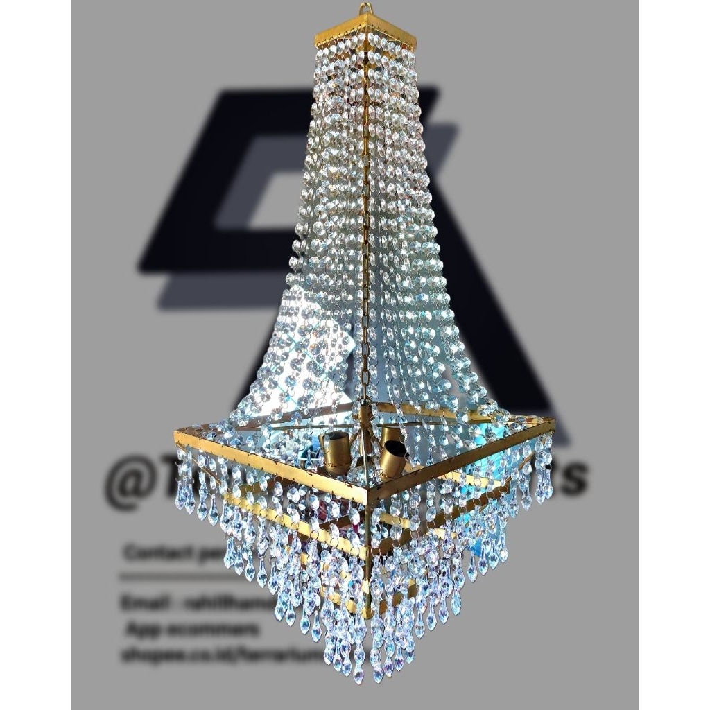 Lampu kristal gantung kotak size 40×80 - dekorasi 011