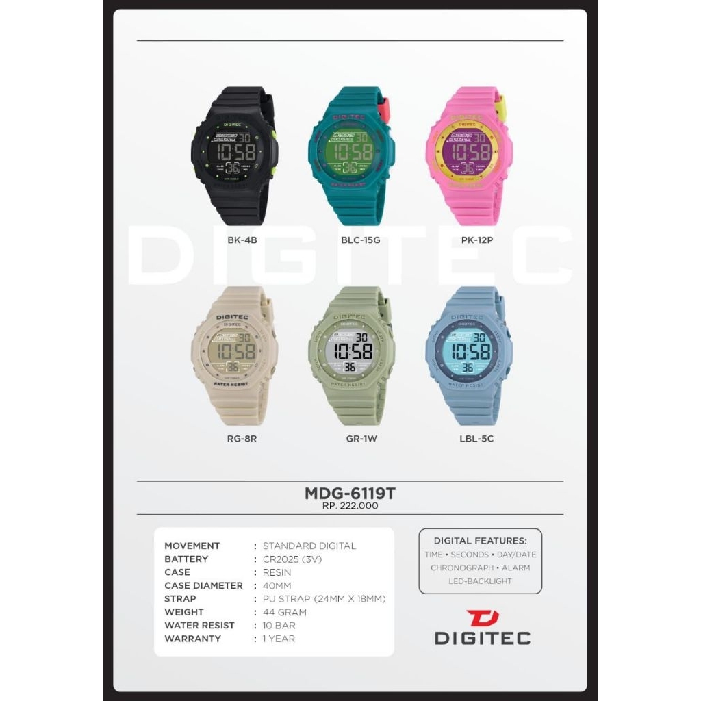 Jam Tangan Wanita Terbaru Merk Digitec 6119 Digital Original 100% Include Box & Kartu Garansi