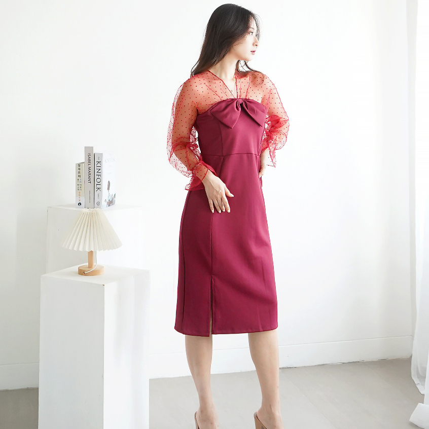 Aenor Cloth - Rya Premium Scuba Korean Party Dress Maroon Abu Navy Pink