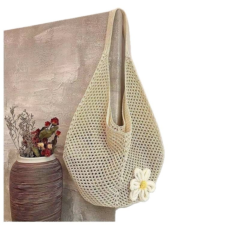 Tas Rajut Selempang Wanita Aesthetic dengan Bunga Daisy Handmade