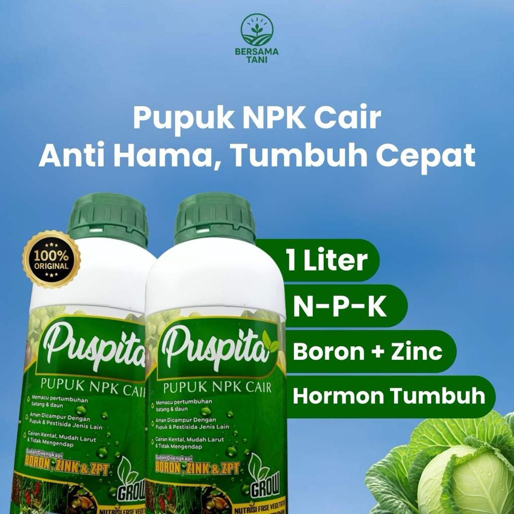 Puspita Pupuk NPK Cair Mutiara Penyubur Batang Daun Buah Akar Plus Boron ZPT Giberelin