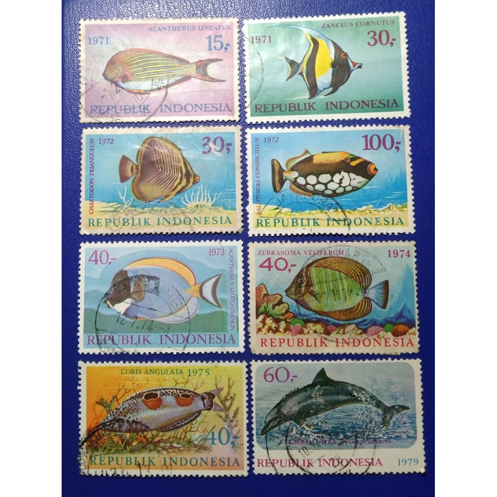 

Prangko Lawas RI borongan Seri IKAN 8 Keping Tahun 70 An