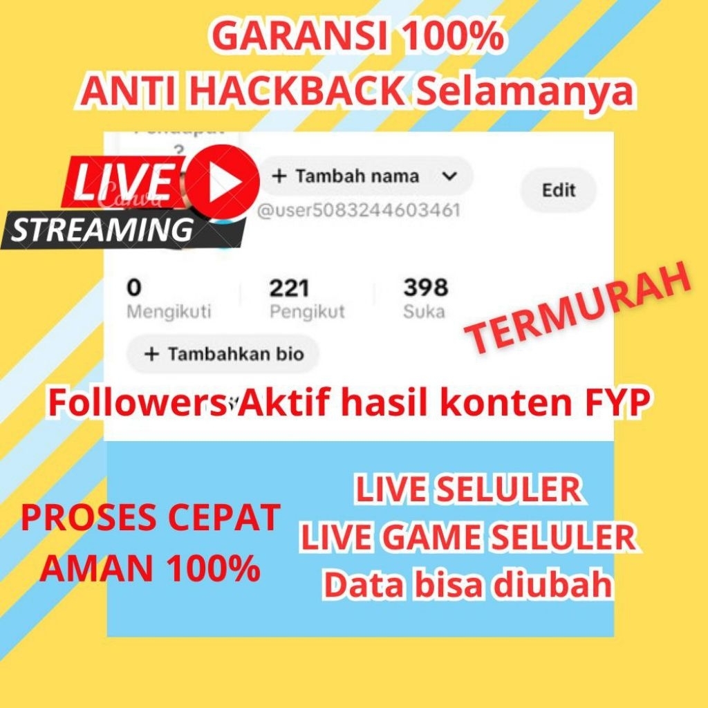 Akun tiktok bisa live hasil fyp follower full indo