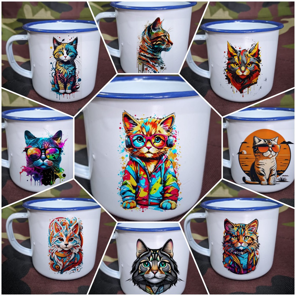 Cangkir mug enamel decal gambar kucing cat angora persia #31