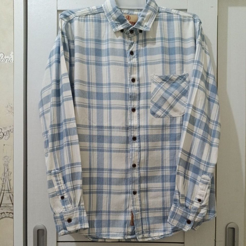 Preloved second twenty six kemeja lengan panjang flanel unisex pria wanita motif kotak biru putih si