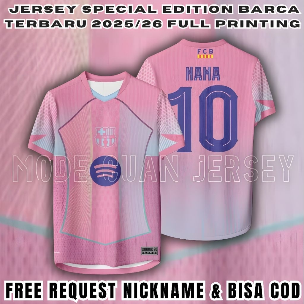 Jersey Kaos Barcelona Spesial Edition Pink Terbaru 2025/26 Full Printing Free Request Nickname