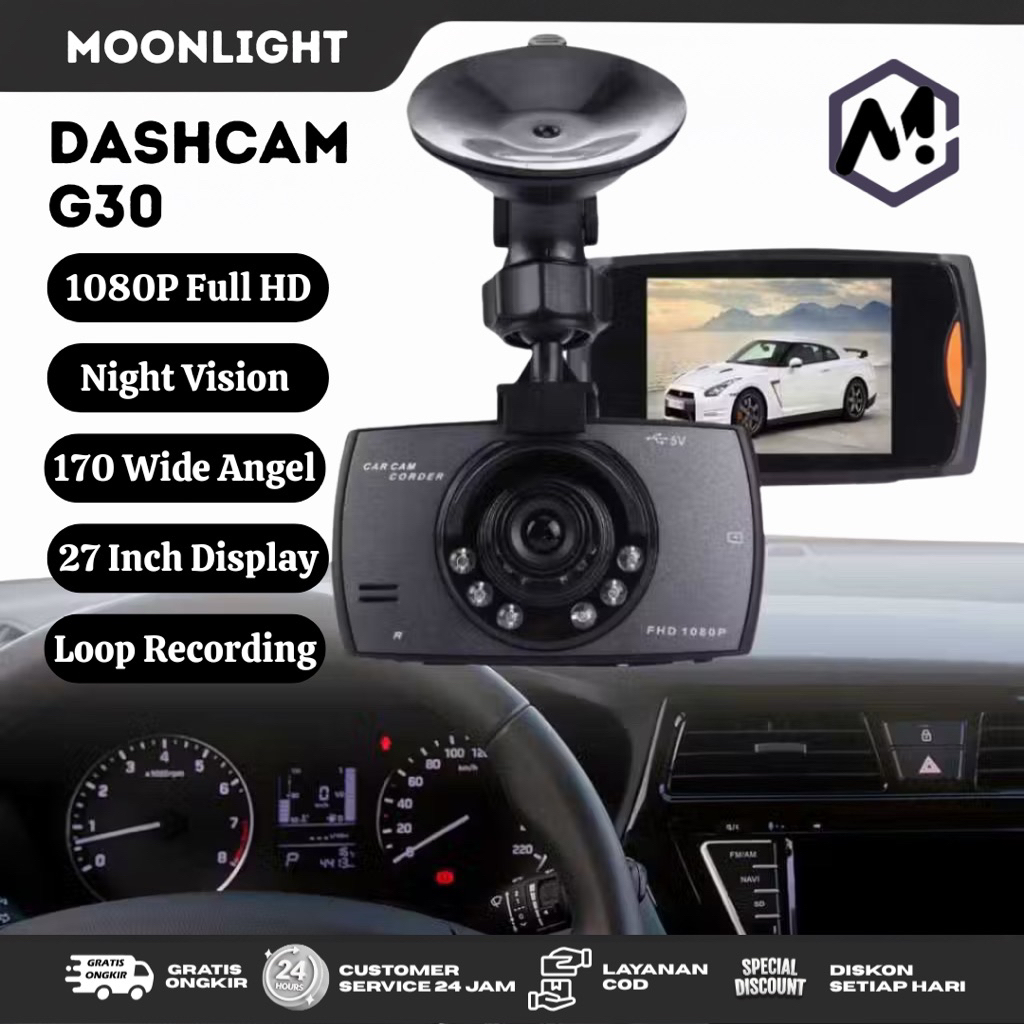Dashcam Mobil Depan DVR G30 Full HD 1080P Dual Camera Kamera Dashboard Mobil Motion Detection