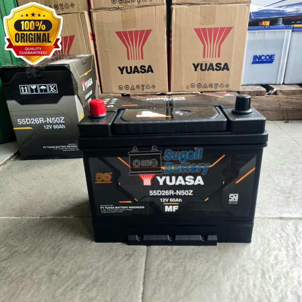 Aki Mobil YUASA N50Z 55D26R MF Aki Kering 12v 60Ah ORIGINAL YUASA
