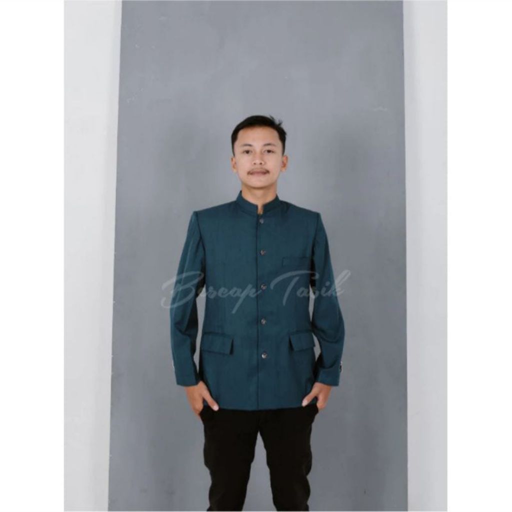 Bescap Jas Koko Pria Hijau Botol Polos Saku Tutup  Formal Informal S-XXL