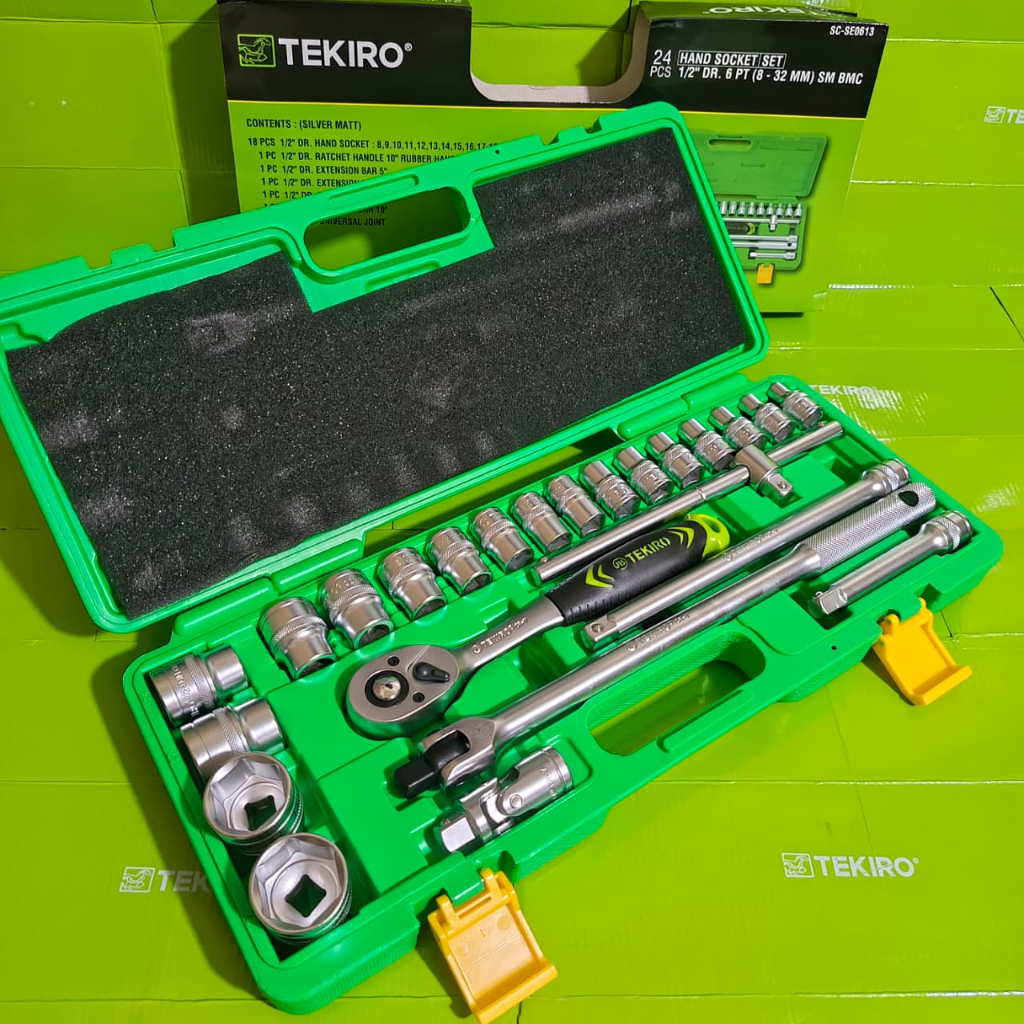 Kunci Sok Set 24 Pcs Pvc Tekiro Hand Mata Sok Shock Socket 24Pcs Box Plastik 6pt 1/2 Inch / Kunci 1 