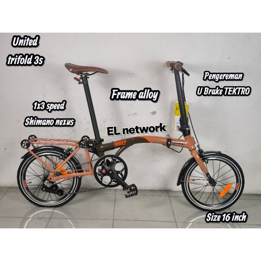promo united trifold 3s 16inch Shimano Nexus 3 speed bahan alloy
