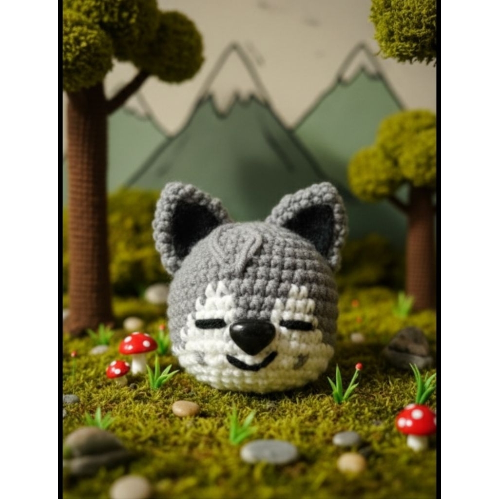 Gantungan kunci keychain wolf chan skzzo, amigurumi serigala