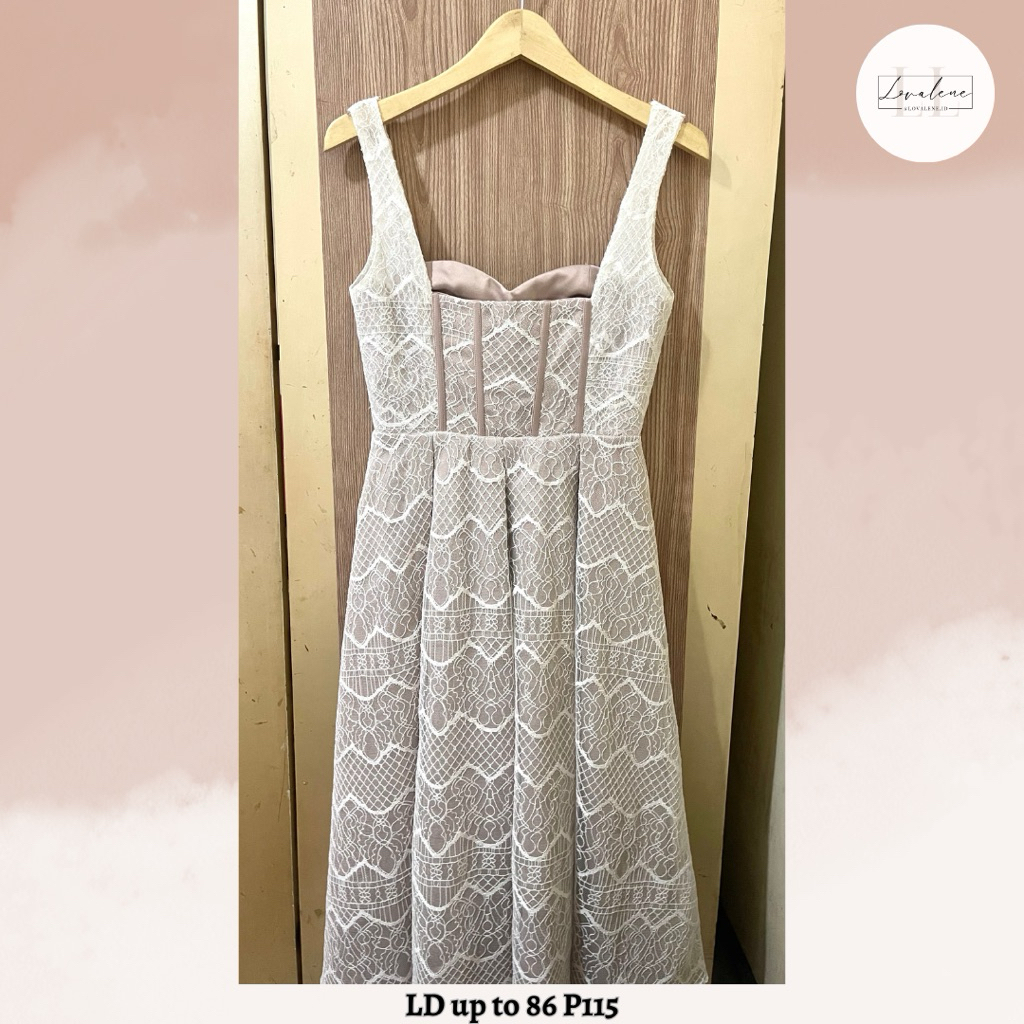 COMA LABEL ELODIE DRESS the in White Nude Lace Cantilli Satin Premium Wedding Guest kondangan Baju T