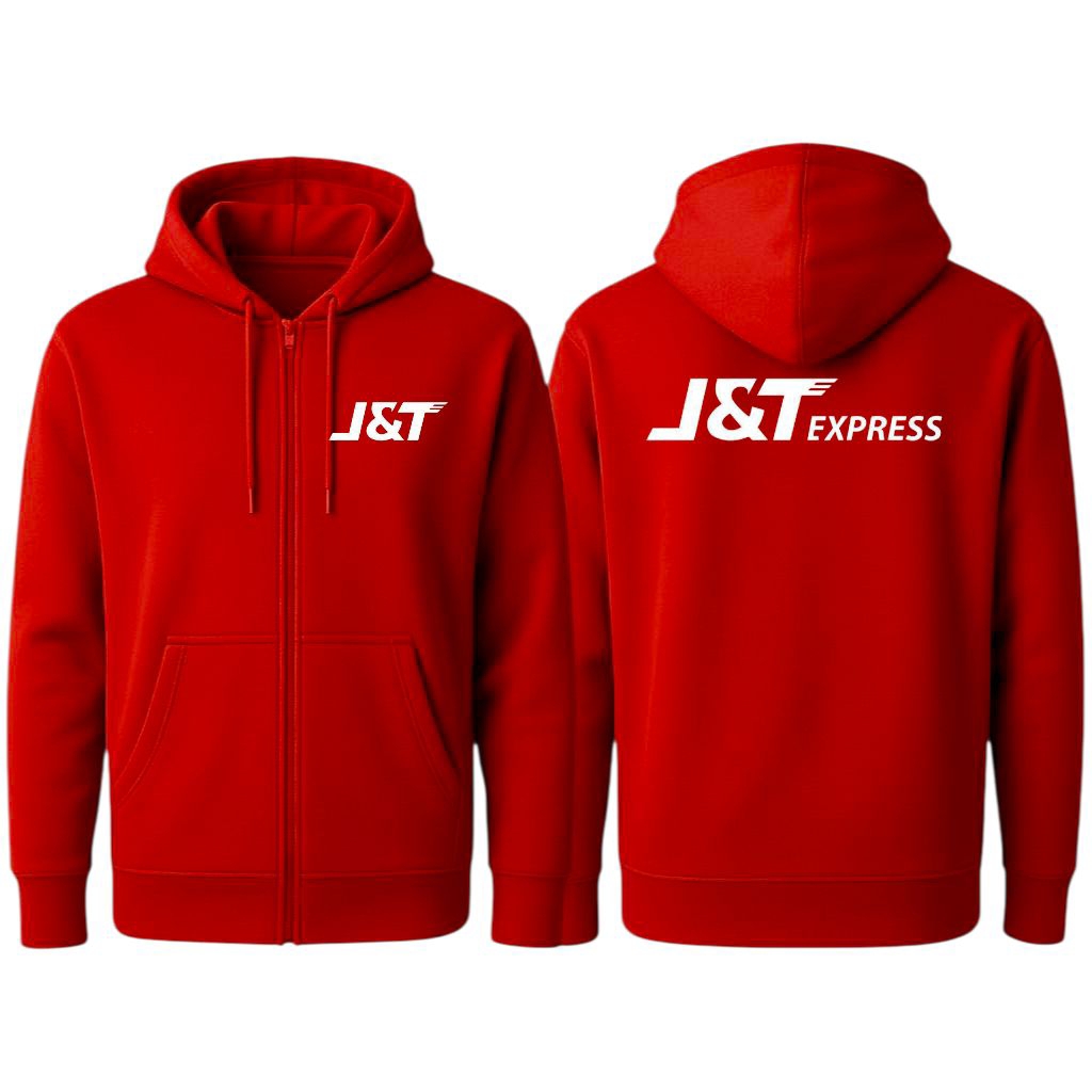 Jaket J&T express/JNT Sablon Model Hoodie Resleting dewasa