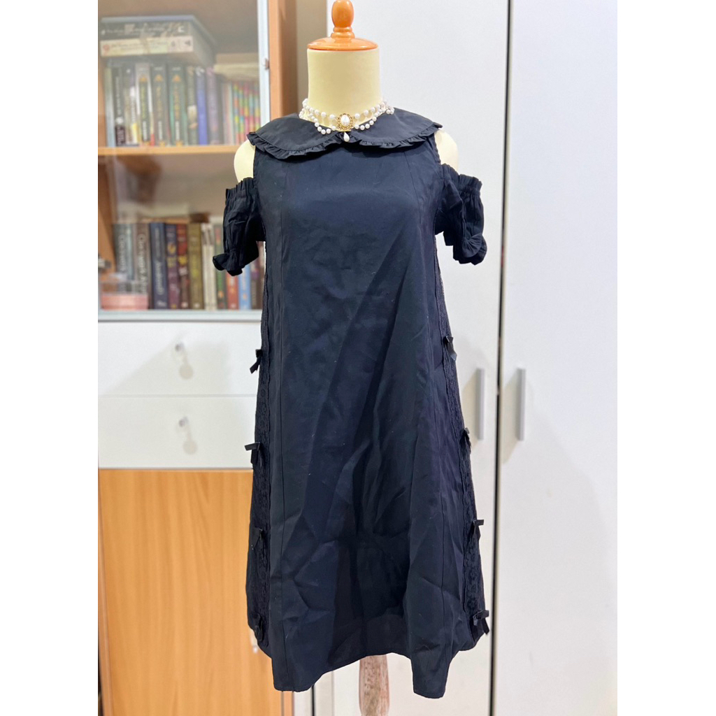 Black Jirai Kei Ank Rouge Dress Kawaii Simple Lengan Vaksin